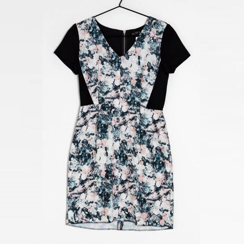 NWOT CLUB MONACO Ponte Fit & Flare Floral Print Colorblock Mini Dress, Size 00